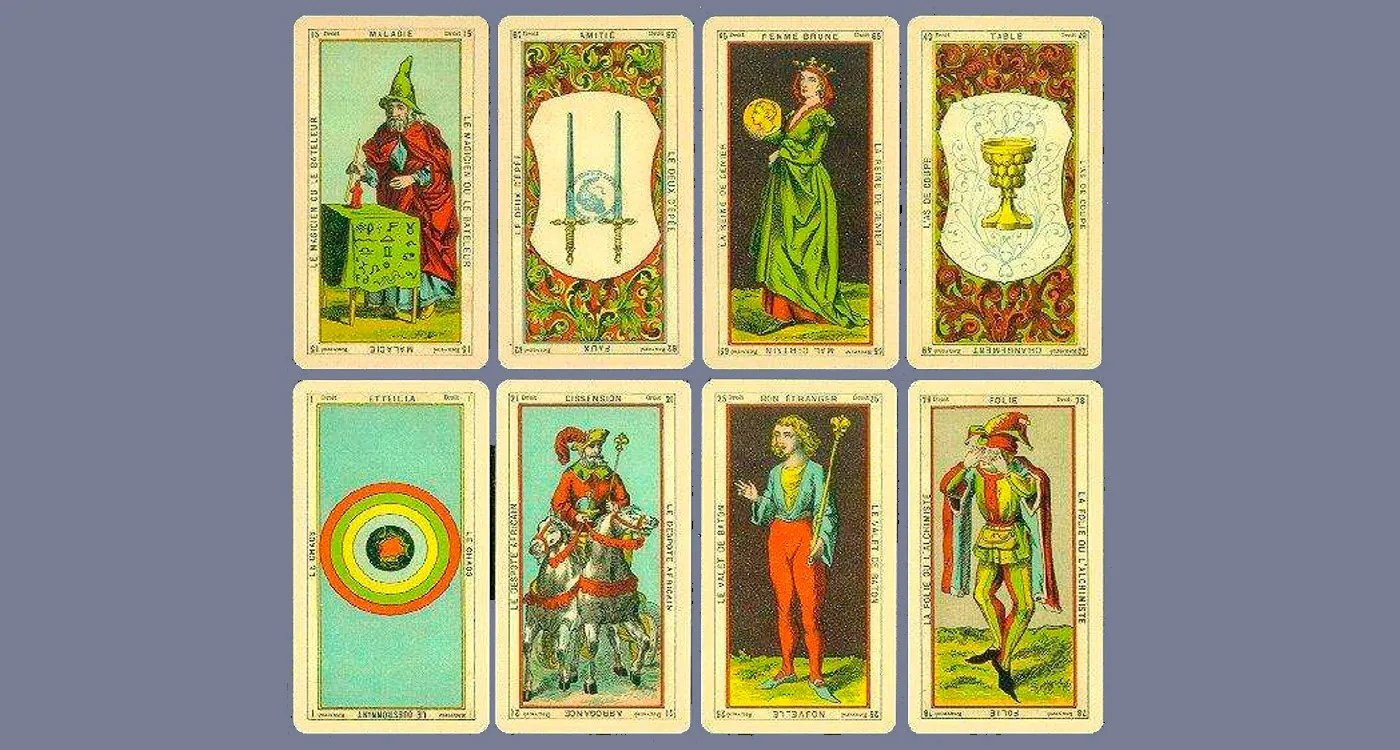 Varias cartas del Tarot Etteilla